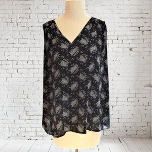 Philosophy Sleeveless Blouse Sleeveless Business Casual Black White Leaf Print